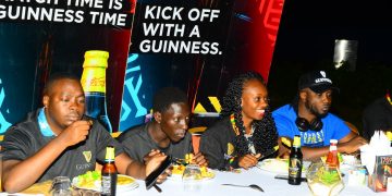 The winners enjoying their meal at Kabira Country Club last night, with Guinness Brand rep Cathy Twesigye and Bebe Cool. PHOTOS BY ASIIMWE VINCENT Smoky/Matooke Republic.