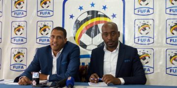 FUFA CEO Edgar Watson (L) during a press conference today.