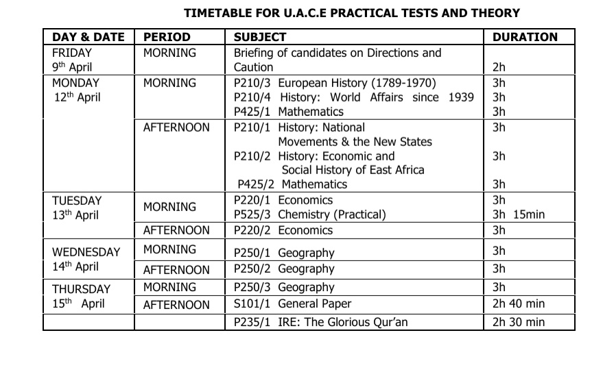 UNEB releases official exam Timetables for PLE, UCE and UACE Matooke