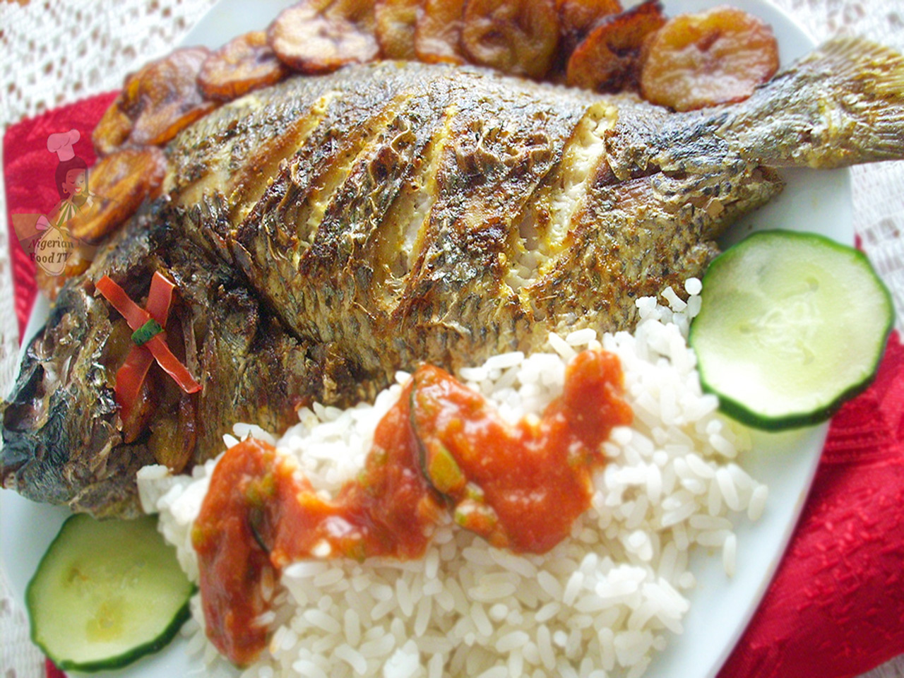 Tilapia Fish with Matooke or Rice